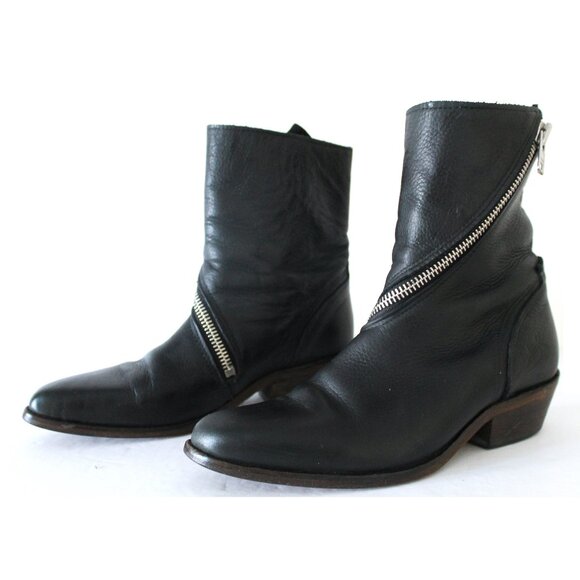 John Fluevog Ruth Skin Spiral-Zip Leather Boot / Size 7.5 / Black - Picture 5 of 13